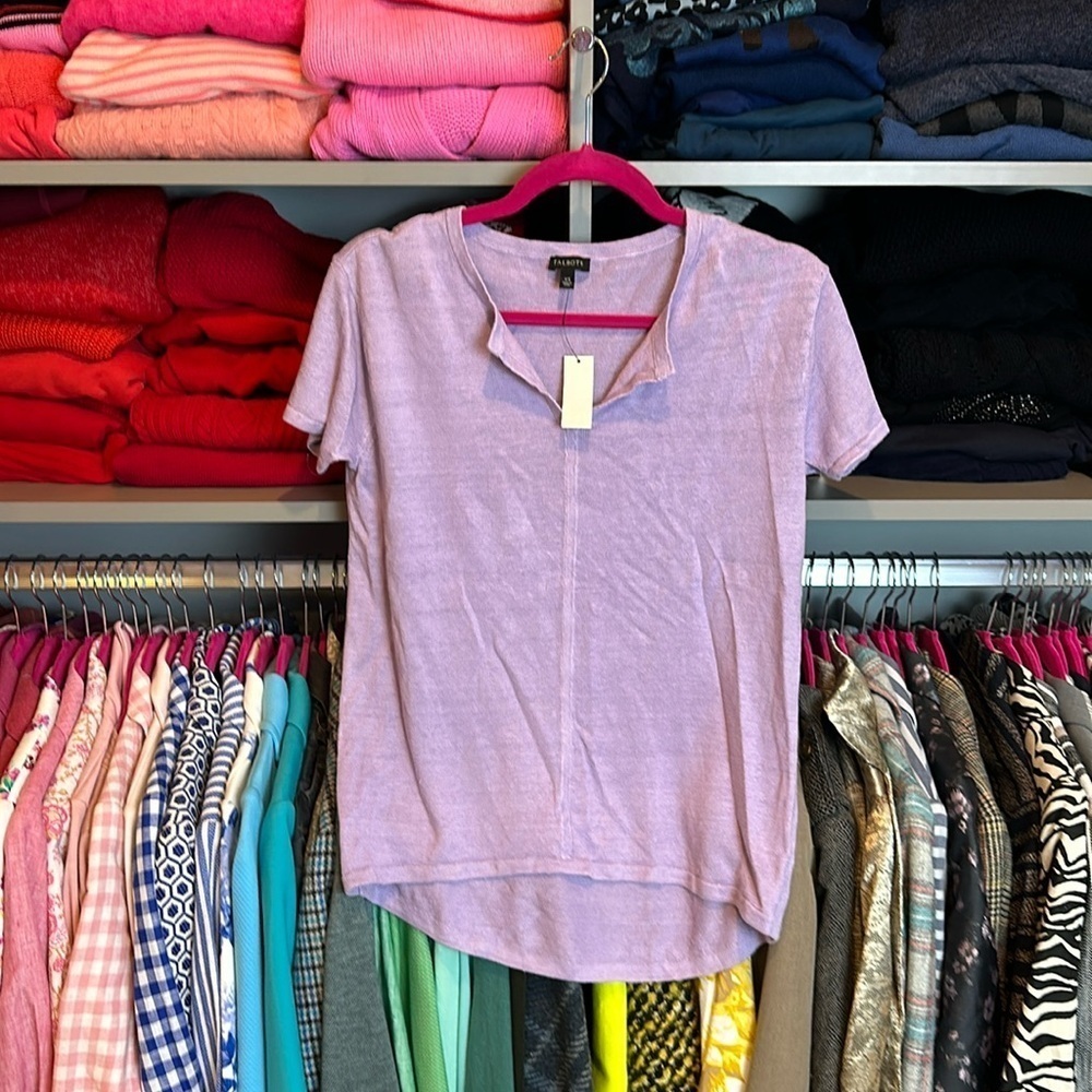 Talbots lavender hi low v neck short sleeve sweater top size XS NWT